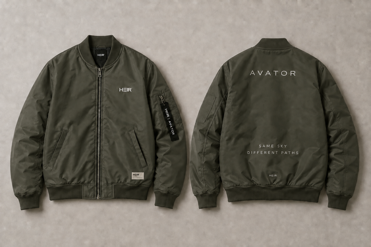 HEIR H024 Minimal MA-1, Sage, front and back views. Product visualization.