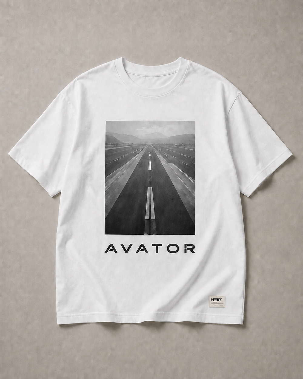 HEIR H041 Runway Tee, White, front view. Product visualization.