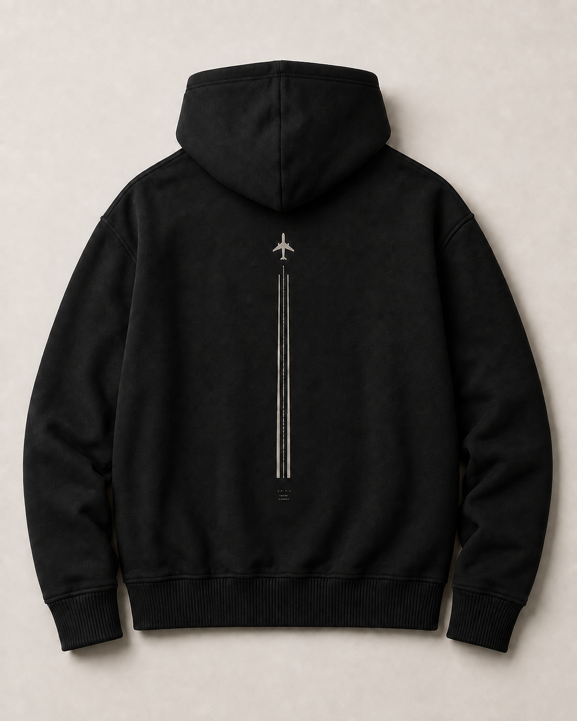 HEIR H051 Runway Hoodie, Black, back view. Product visualization.