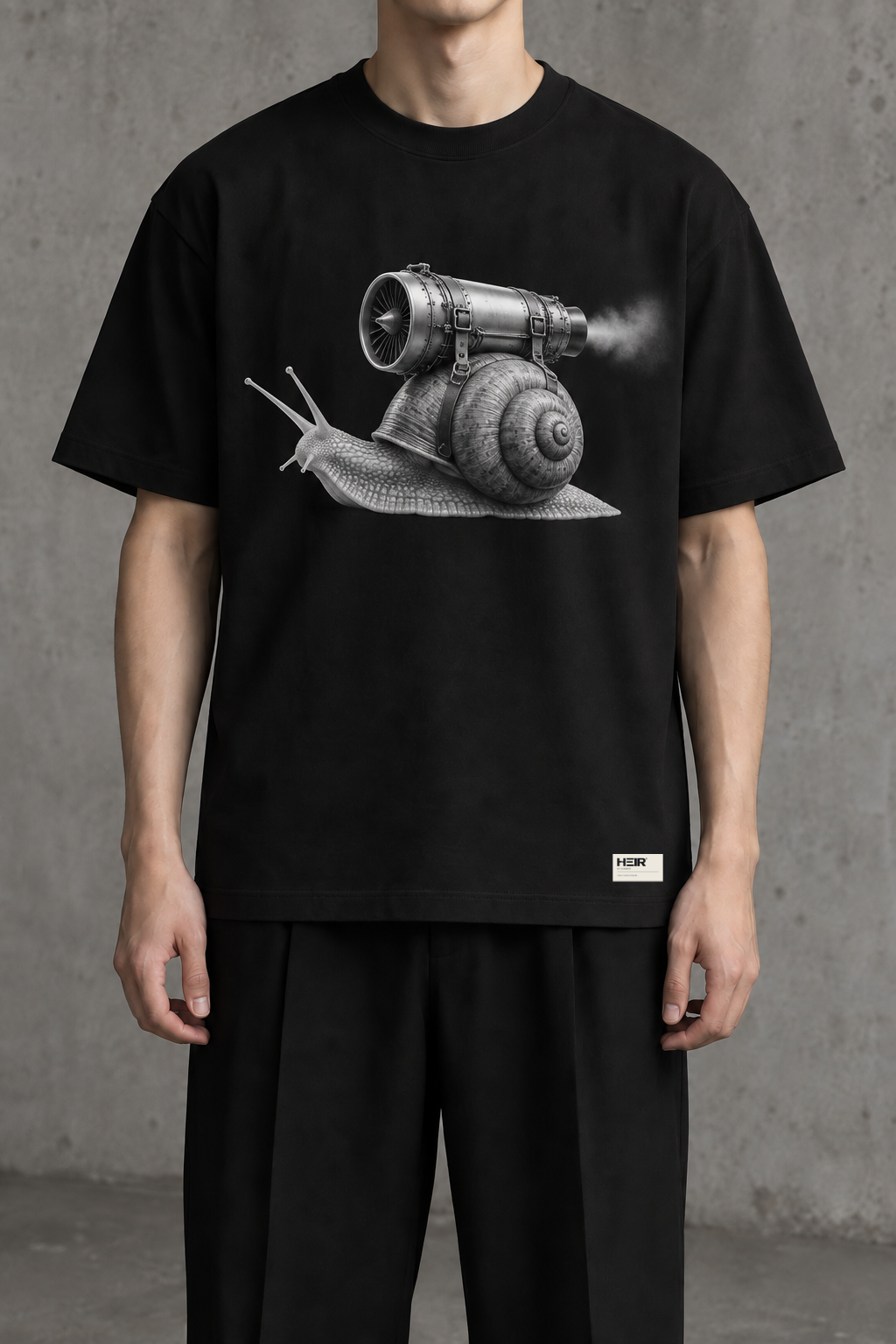 Turbo Snail: front view with the HEIR exterior hem label